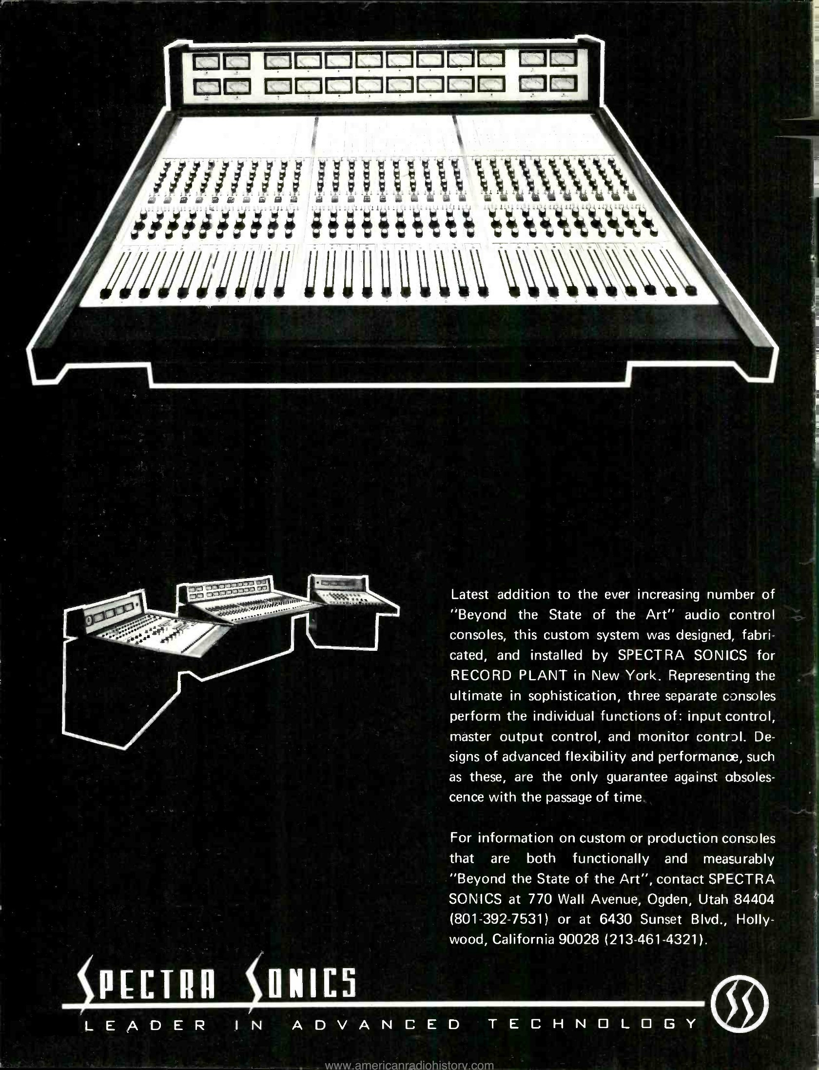Spectra Sonics — custom console fabricated for Record Plant in New York — three separate consoles for input/master/monitor — Recording 1971-04