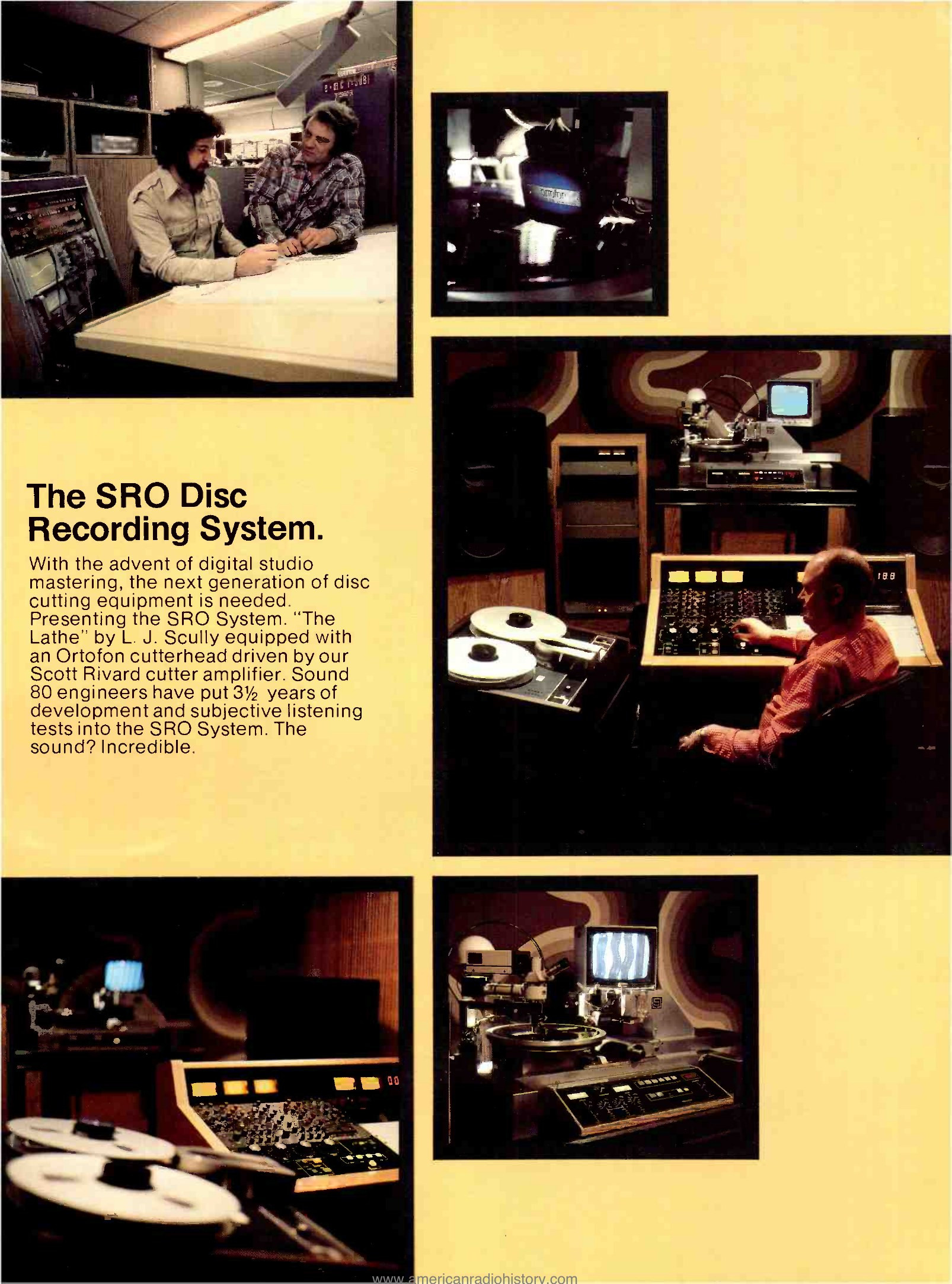 Recording, April 1979 — the SRO Disc Recording System: Scully lathe, Ortofon cutterhead and Rivard amplifier (portfolio page 3) — Recording, April 1979