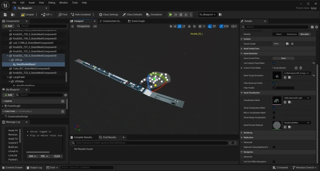 unreal hand configuration for buttons and knobs