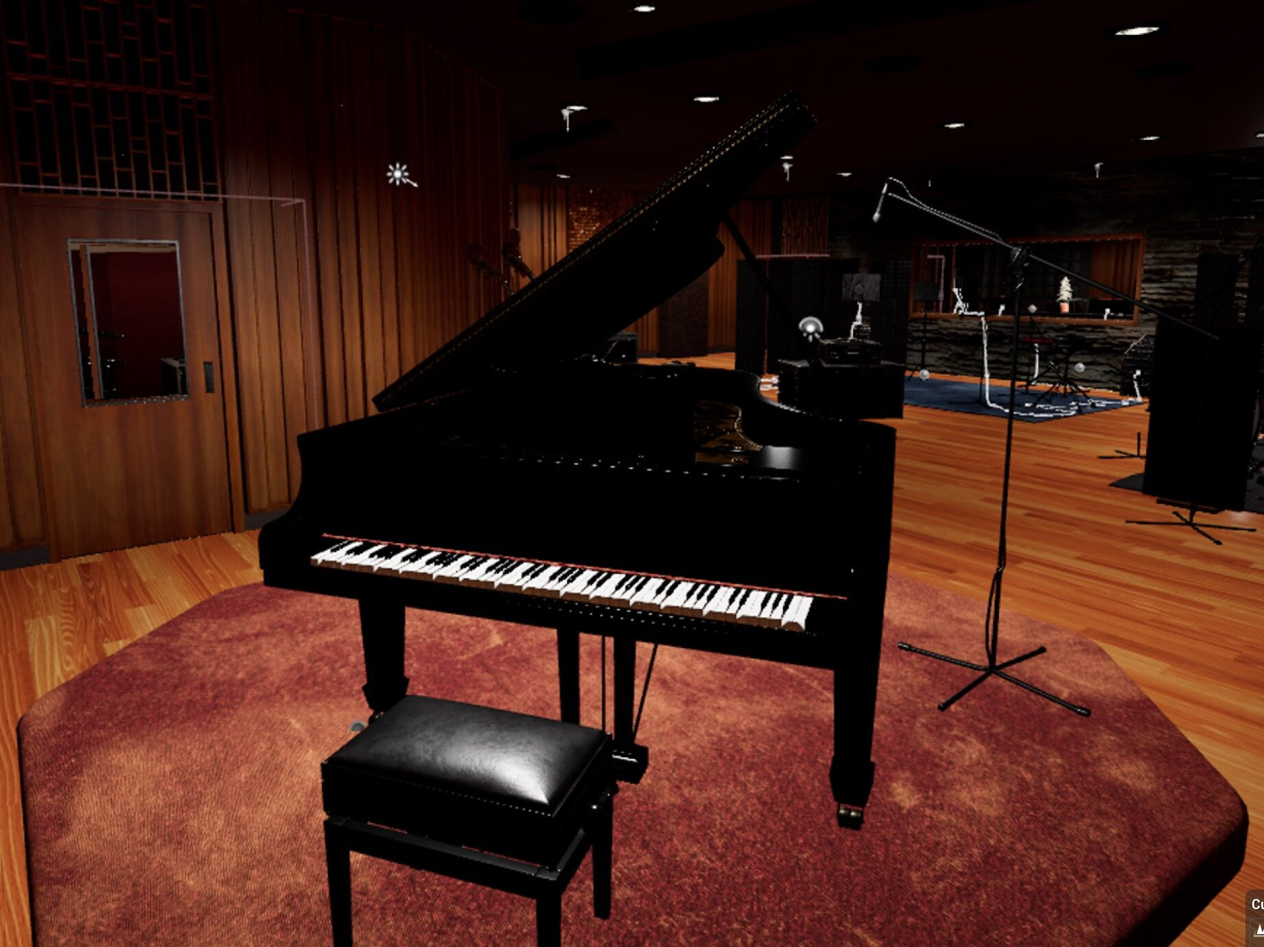 A grand piano is available in the recording area