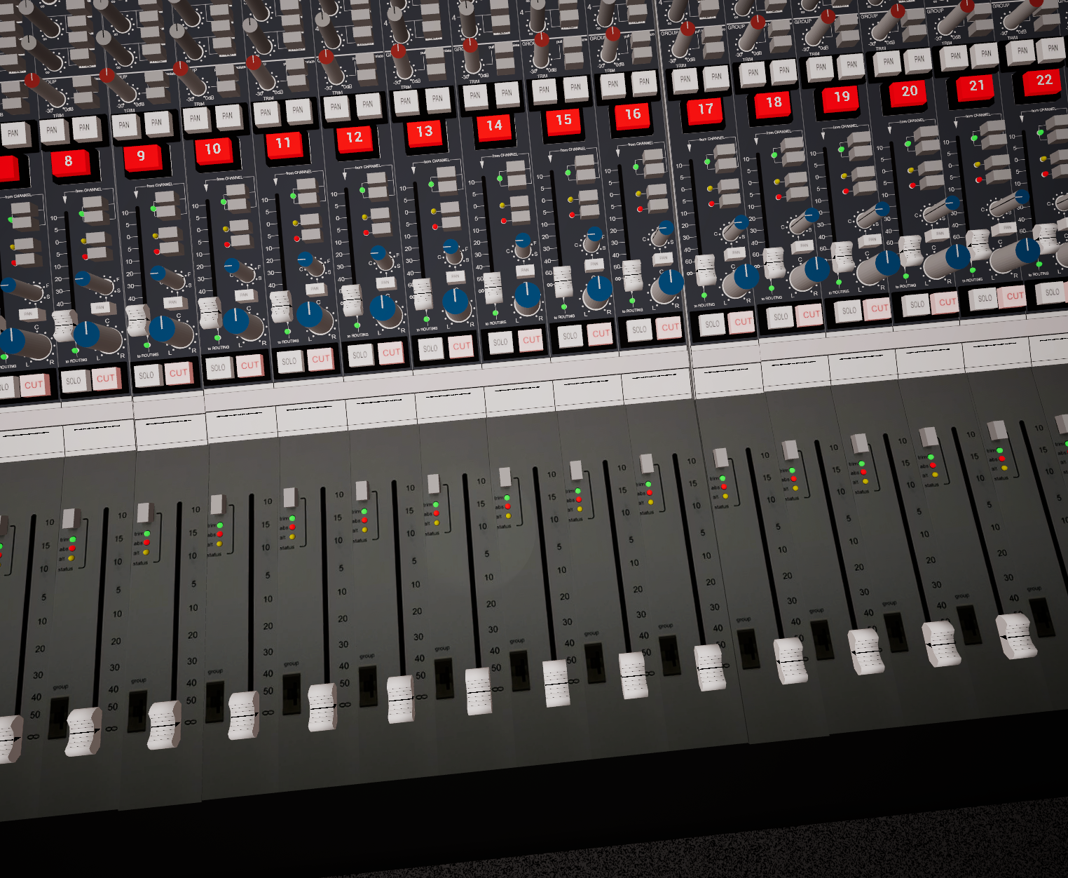 Console faders and solo and mute
