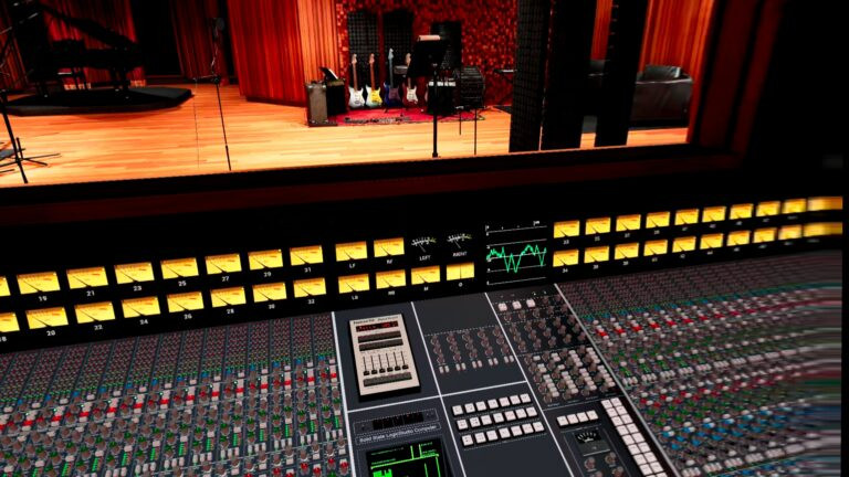 Point-of-view from the mixing console in the Retro Recordings XR virtual studio