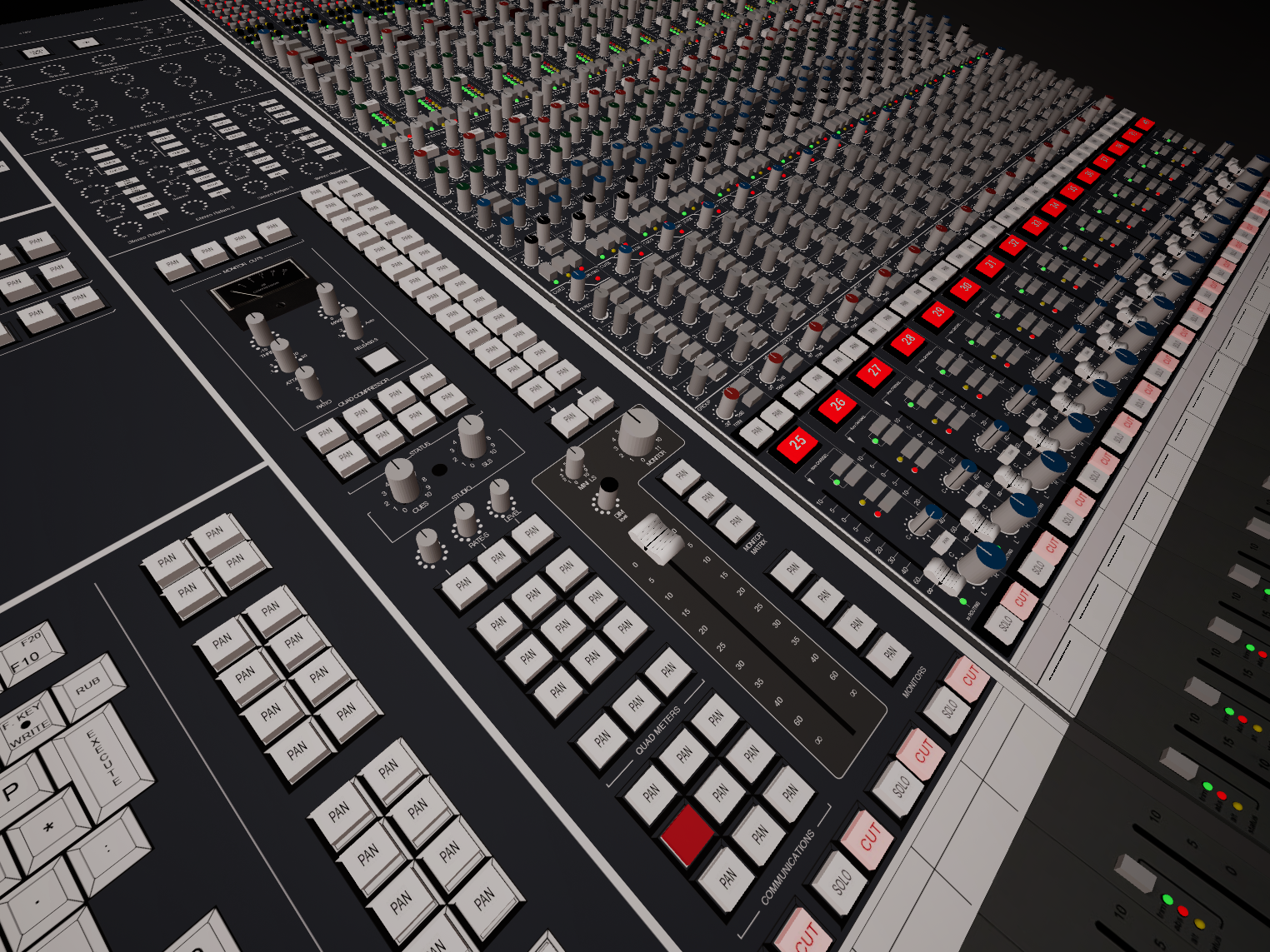 Console faders and meter bridge — transition