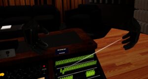 The patchbay of the virtual console with all ports glowing green during interaction