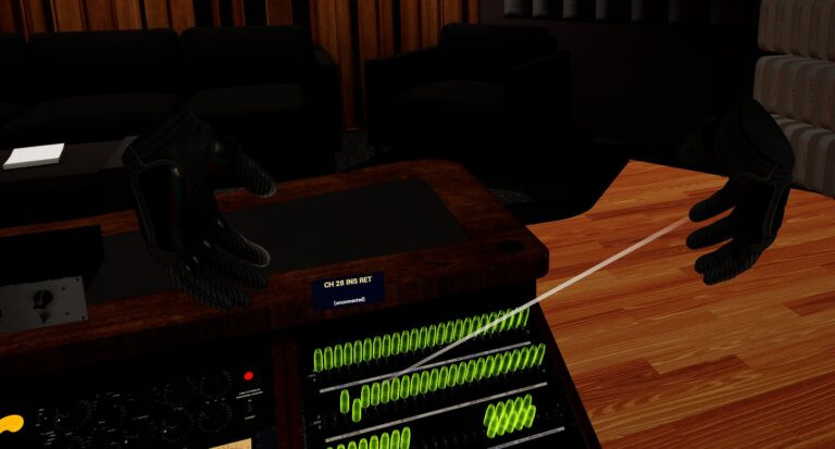 The patchbay of the virtual console with all ports glowing green during interaction